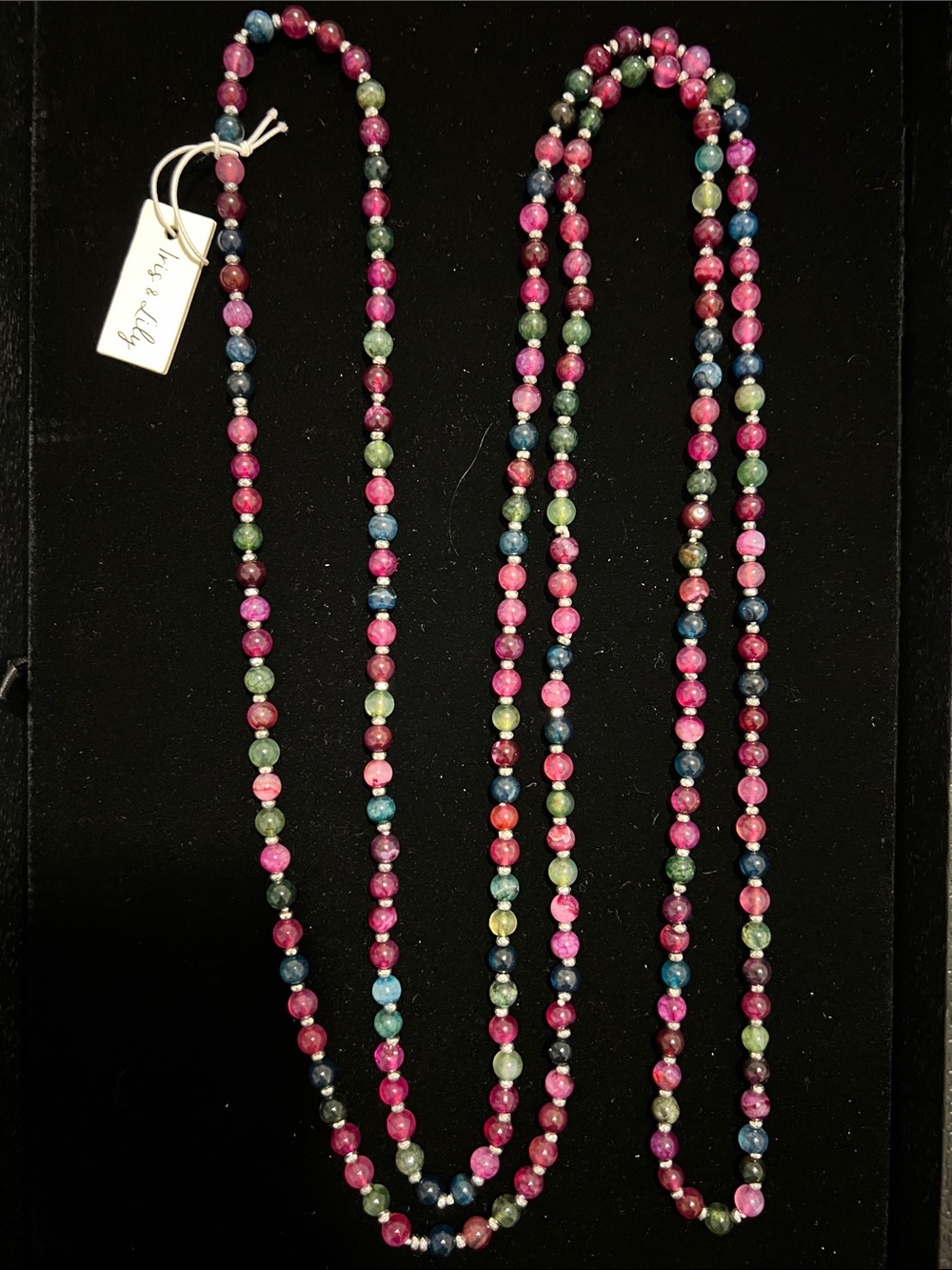🌺 Iris & Lily long multicolor tourmaline bead strand necklace